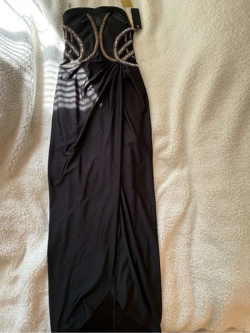 C/MEO Collective Black Strapless Evening Dress with Metallic Beading